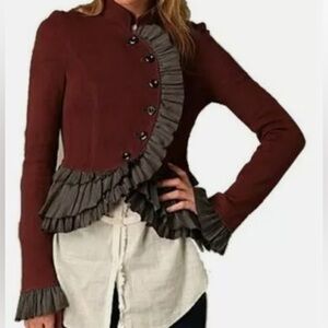Free People Burgundy Ruffled Blazer
